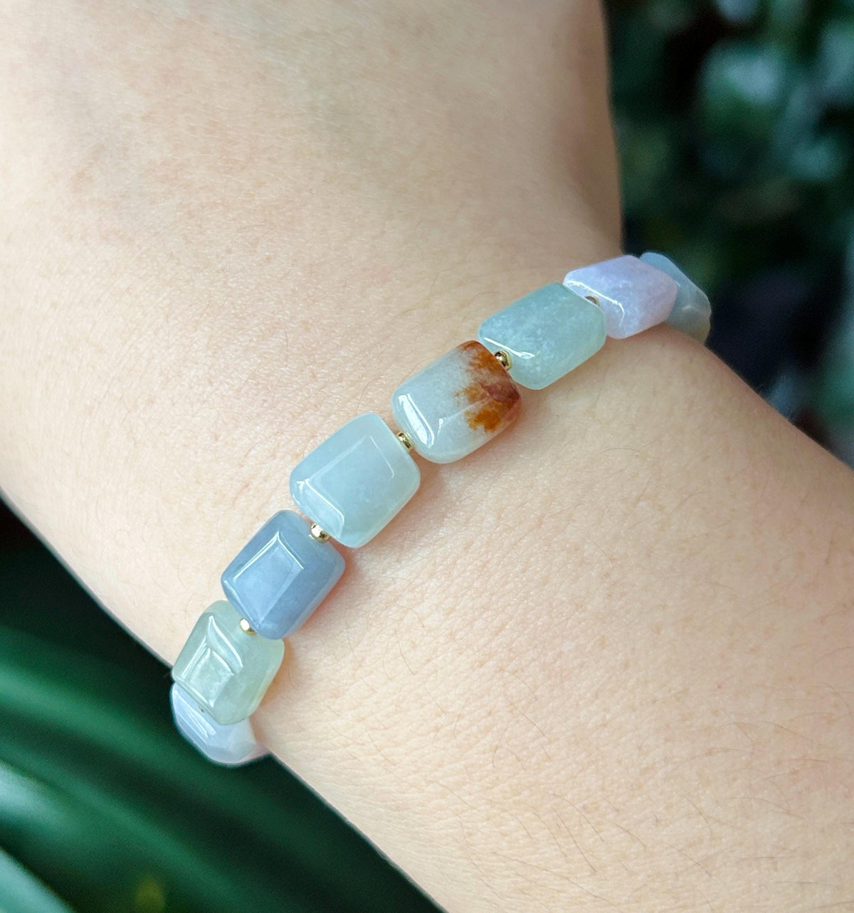 Natural Jadeite Beaded Bracelet Burmese Type A Translucent Icy Macaron Multicolor Jade 8.6 x 5mm Minimalist Jewelry Freeform Beads