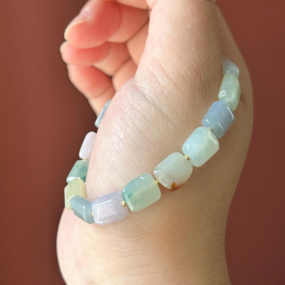 Natural Jadeite Beaded Bracelet Burmese Type A Translucent Icy Macaron Multicolor Jade 8.6 x 5mm Minimalist Jewelry Freeform Beads