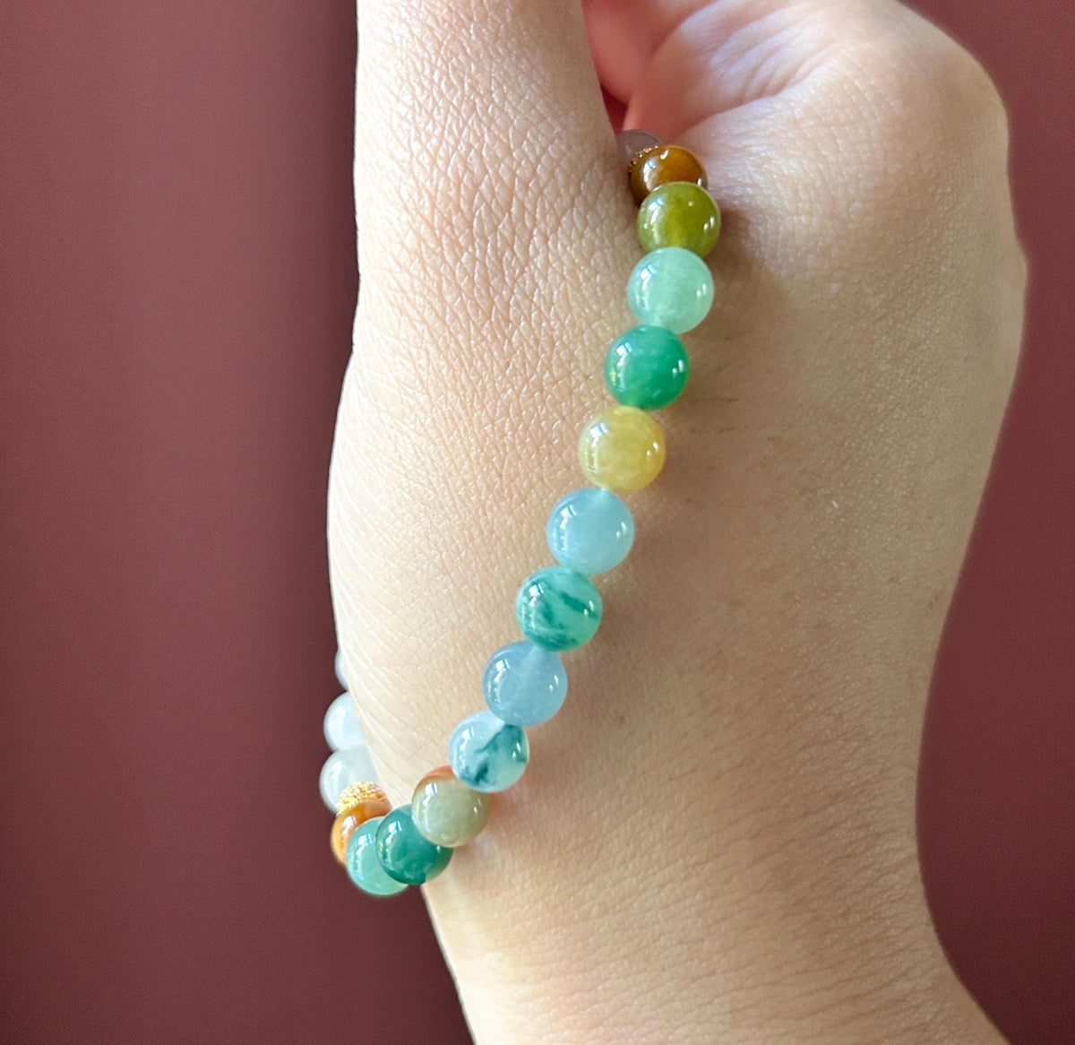 Natural Jadeite Bracelet, Burmese Type A Translucent Multicolor and Icy White Jade, 3-Way Styling, Glutinous Icy Jadeite Beads 6.8mm