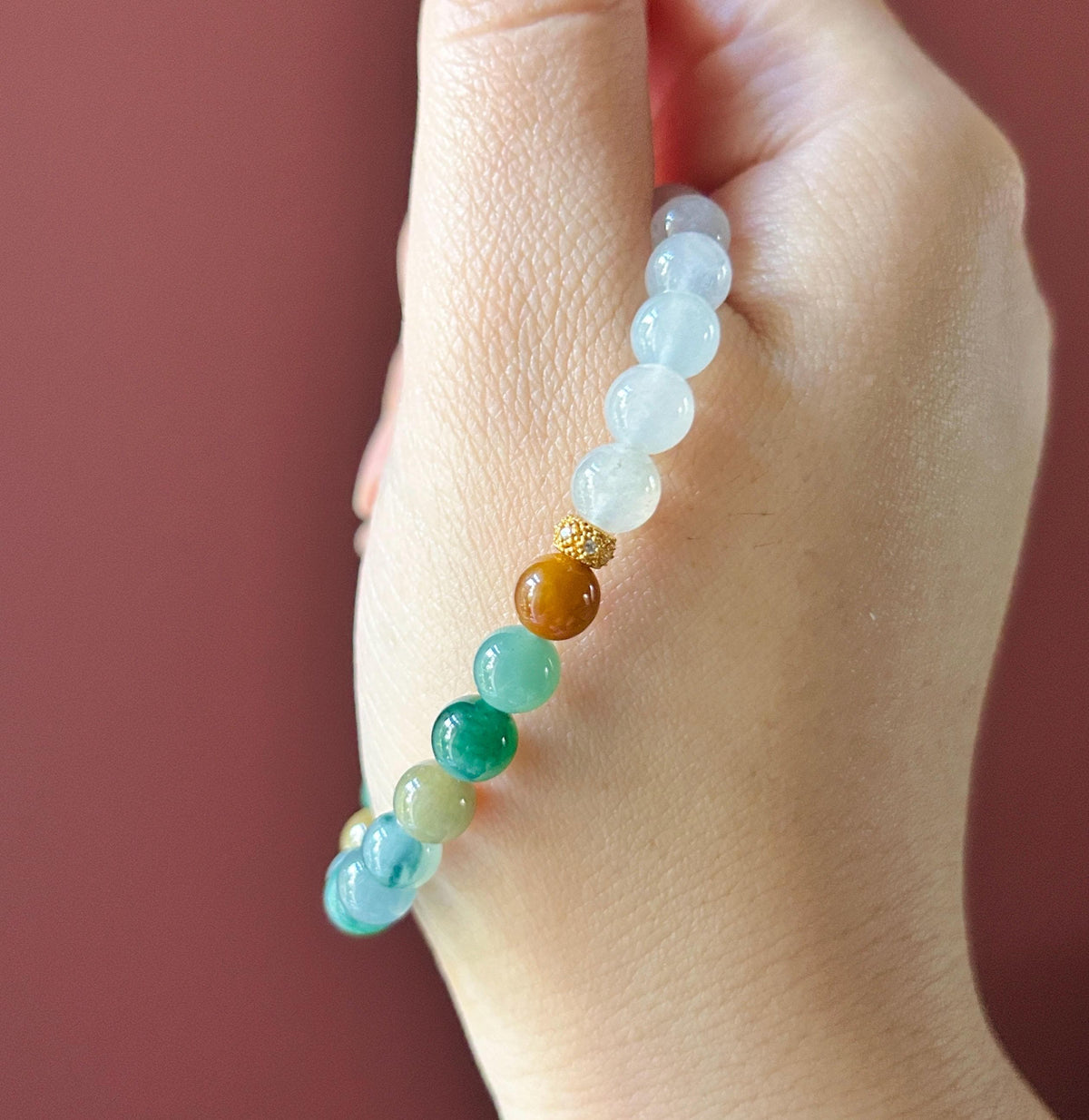Natural Jadeite Bracelet, Burmese Type A Translucent Multicolor and Icy White Jade, 3-Way Styling, Glutinous Icy Jadeite Beads 6.8mm