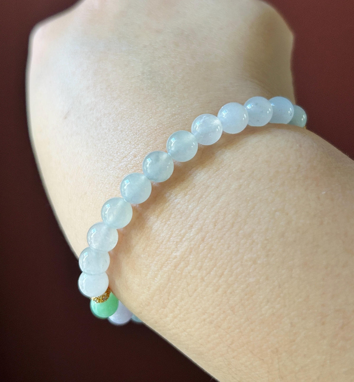 Natural Jadeite Bracelet, Burmese Type A Translucent Vivid Multicolor and Icy White Jade, 3-Way Styling, Glutinous Icy Jadeite Beads 6.6mm