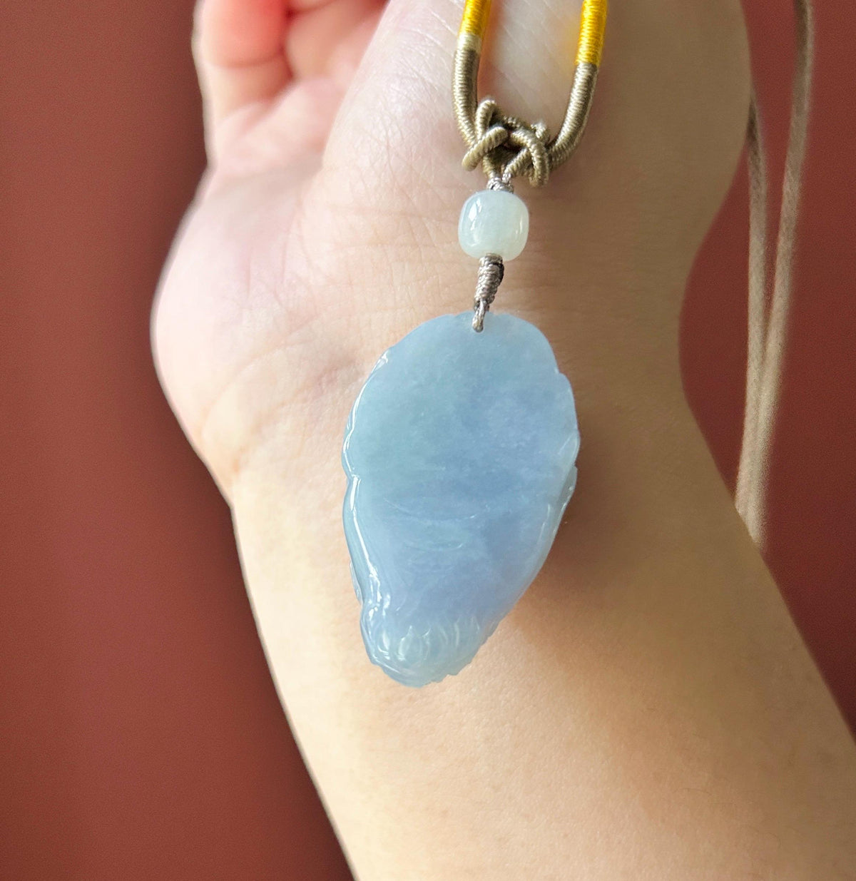 Natural Jadeite Dragon Head Pendant Adjustable Handwoven Necklace | Burmese Type A Translucent Icy Bluish Lavender Jade | Protection Amulet