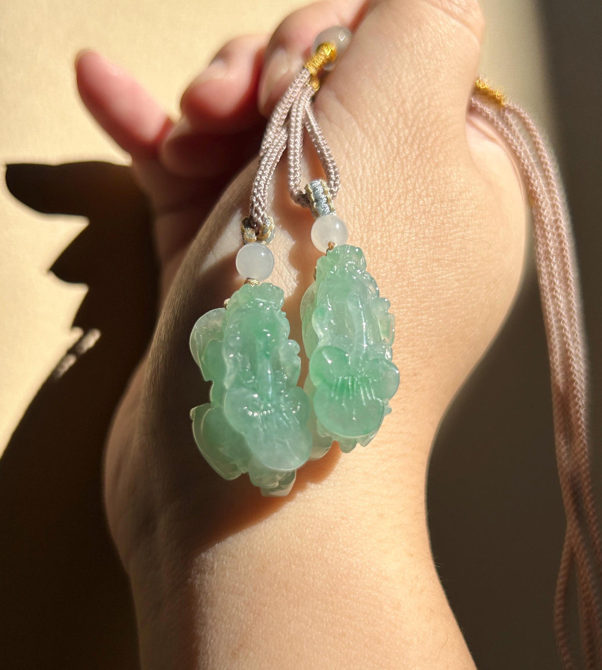 Certified Natural Jadeite Pixiu Pair Pendant Adjustable Cord | Burmese Type A Translucent Icy Vivid Apple Green Jade | Protection Amulet