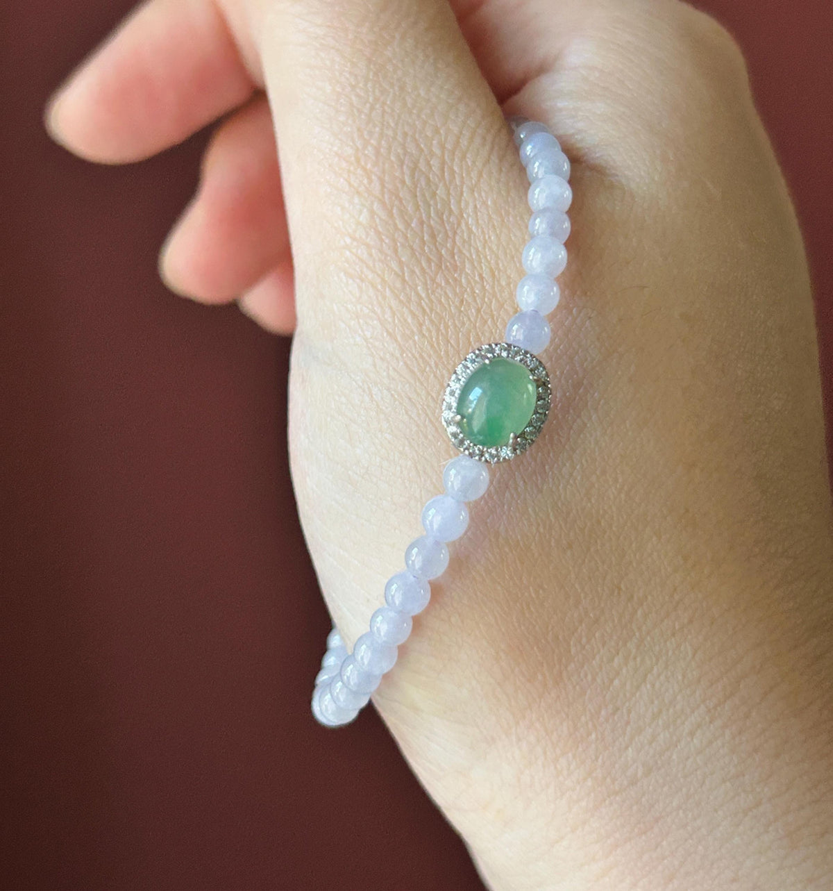 Natural Jadeite Beaded Bracelet – Burmese Type A Icy Pinkish Lavender Jade, 4mm, Icy Green/Honey Yellow Jadeite Cabochon, Minimalist Jewelry
