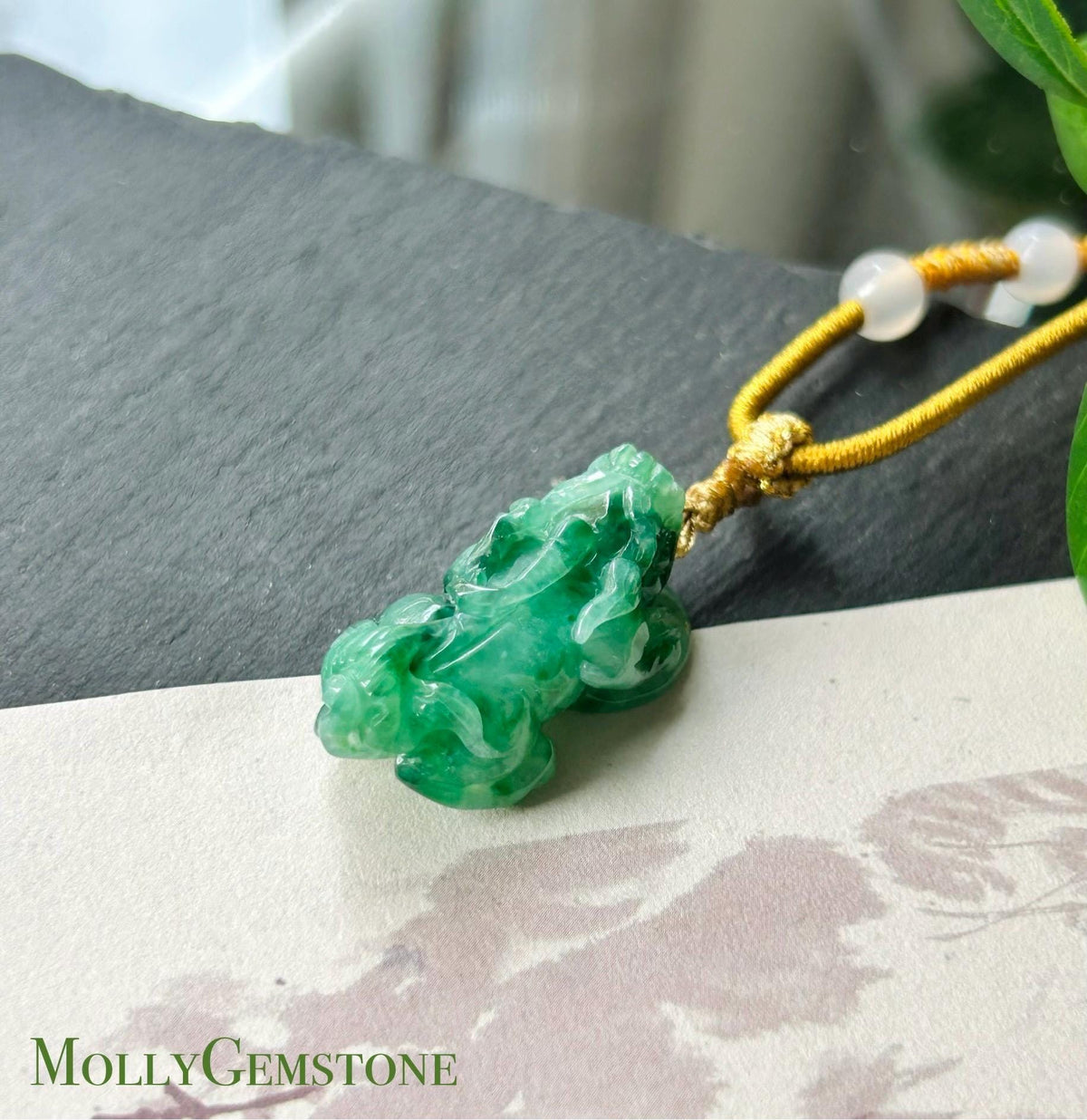 Certified Natural Jadeite Pixiu Pendant Adjustable Cord | Burmese Type A Translucent Icy Vivid Green Jade | Protection Amulet