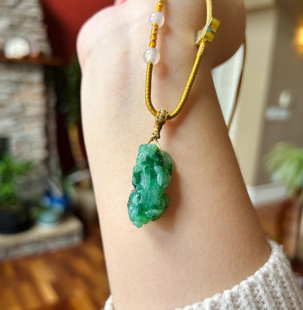 Certified Natural Jadeite Pixiu Pendant Adjustable Cord | Burmese Type A Translucent Icy Vivid Green Jade | Protection Amulet