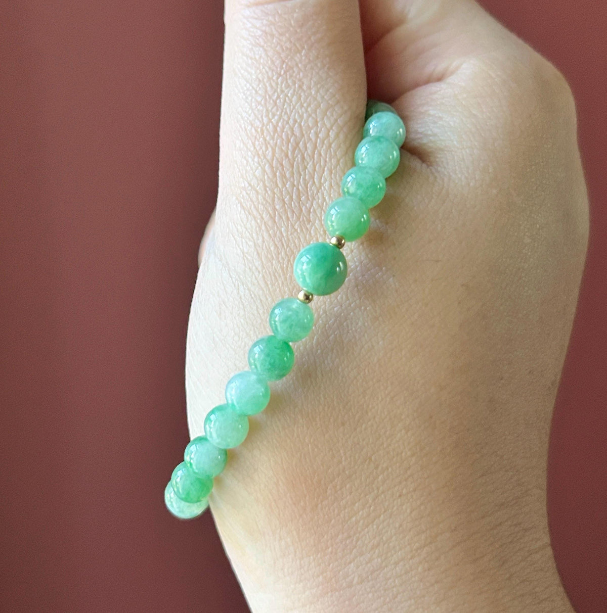 Natural Jadeite Bracelet, Burmese Type A Icy Translucent Apple Green with Vivid-Green Floral Jade Beads, 6mm, Minimalist Jewelry