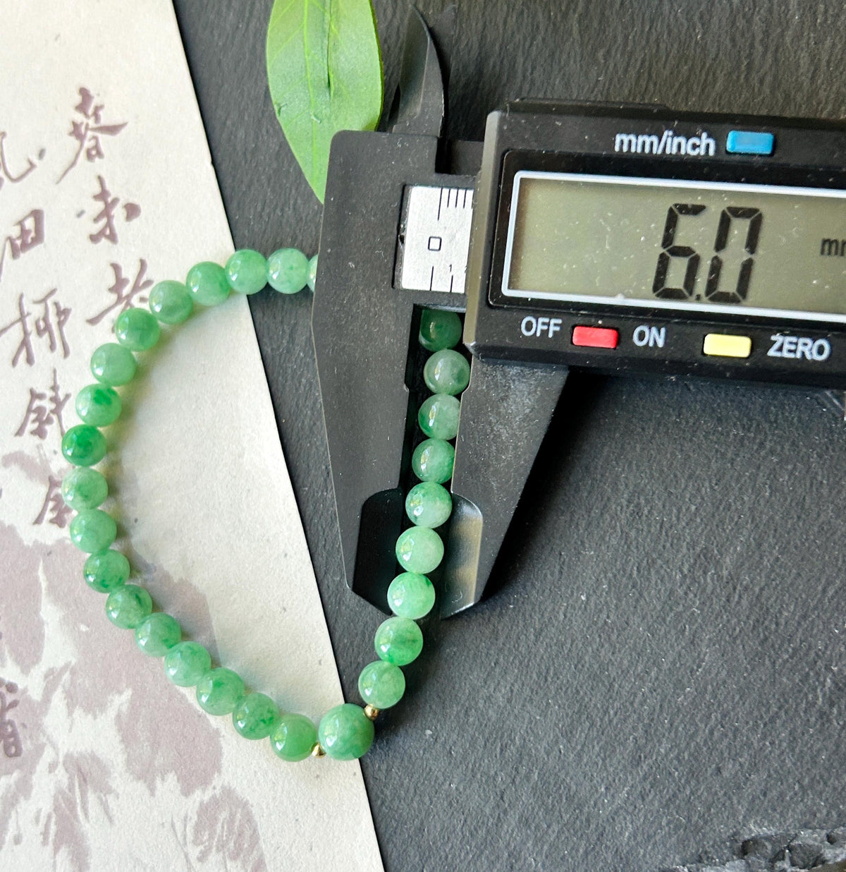 Natural Jadeite Bracelet, Burmese Type A Icy Translucent Apple Green with Vivid-Green Floral Jade Beads, 6mm, Minimalist Jewelry