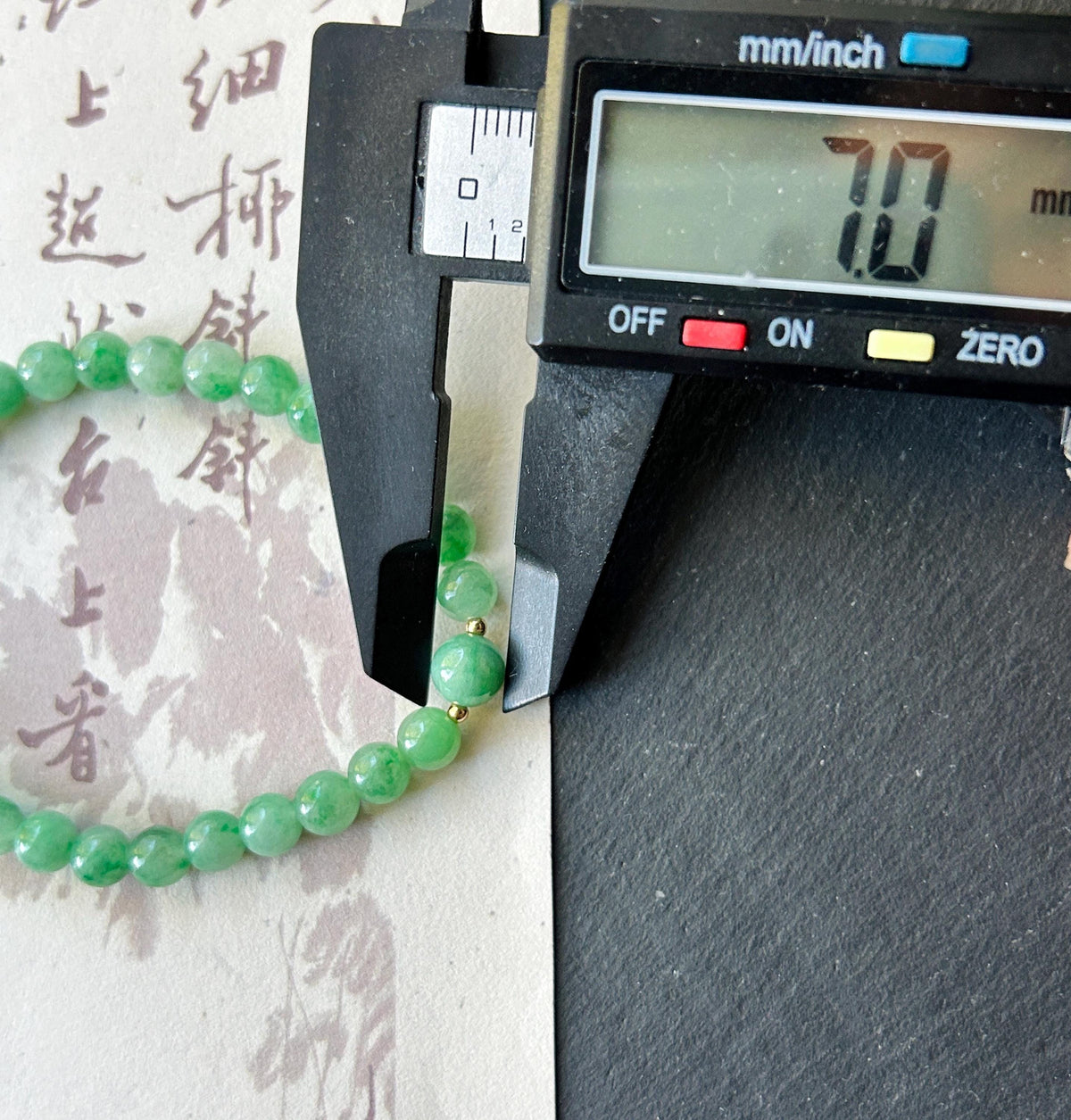 Natural Jadeite Bracelet, Burmese Type A Icy Translucent Apple Green with Vivid-Green Floral Jade Beads, 6mm, Minimalist Jewelry