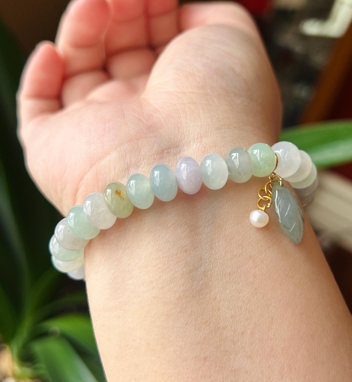 Natural Jadeite Beaded Bracelet, Burmese Type A Untreated Highly Translucent Icy Pastel Macaron Multicolor Jade, 8.5 - 9mm