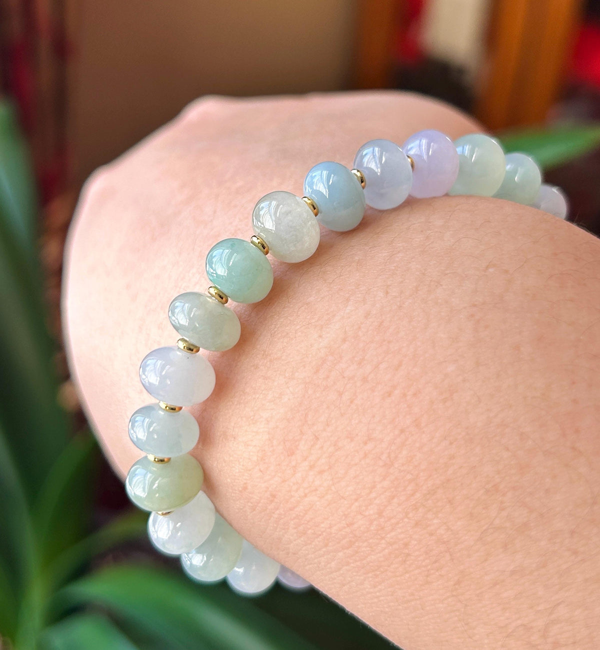 Natural Jadeite Beaded Bracelet, Burmese Type A Untreated Highly Translucent Icy Pastel Macaron Multicolor Jade, 9mm