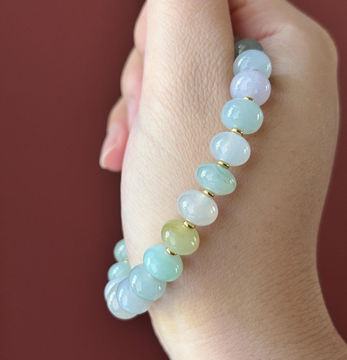 Natural Jadeite Beaded Bracelet, Burmese Type A Untreated Highly Translucent Icy Pastel Macaron Multicolor Jade, 9mm