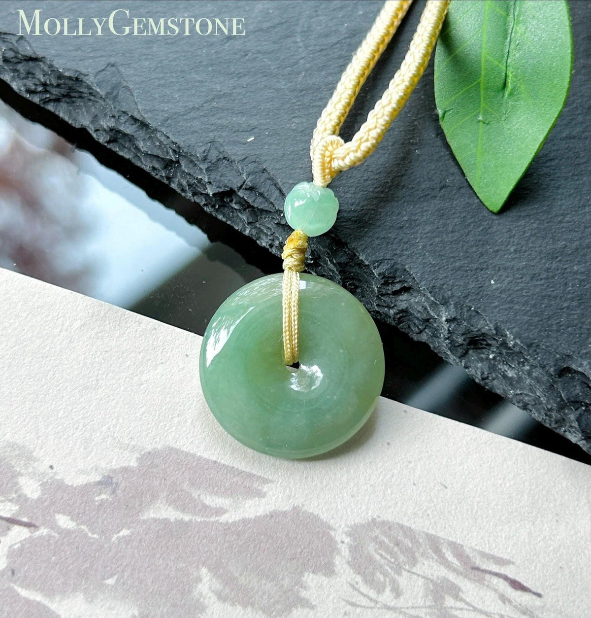 Natural Jadeite Donut Pendant Adjustable Necklace Burmese Type A Translucent Fine Glutinous Icy Yellowish Green Jade 23.5 x 5.1mm