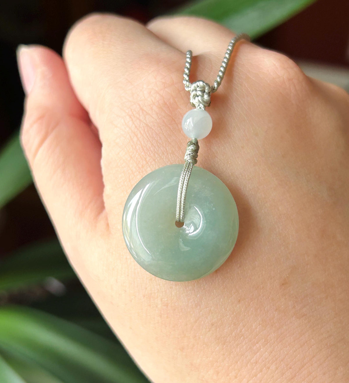 Natural Jadeite Donut Pendant Adjustable Necklace Burmese Type A Translucent Fine Glutinous Icy Bluish Green Jade 23 x 5.1mm