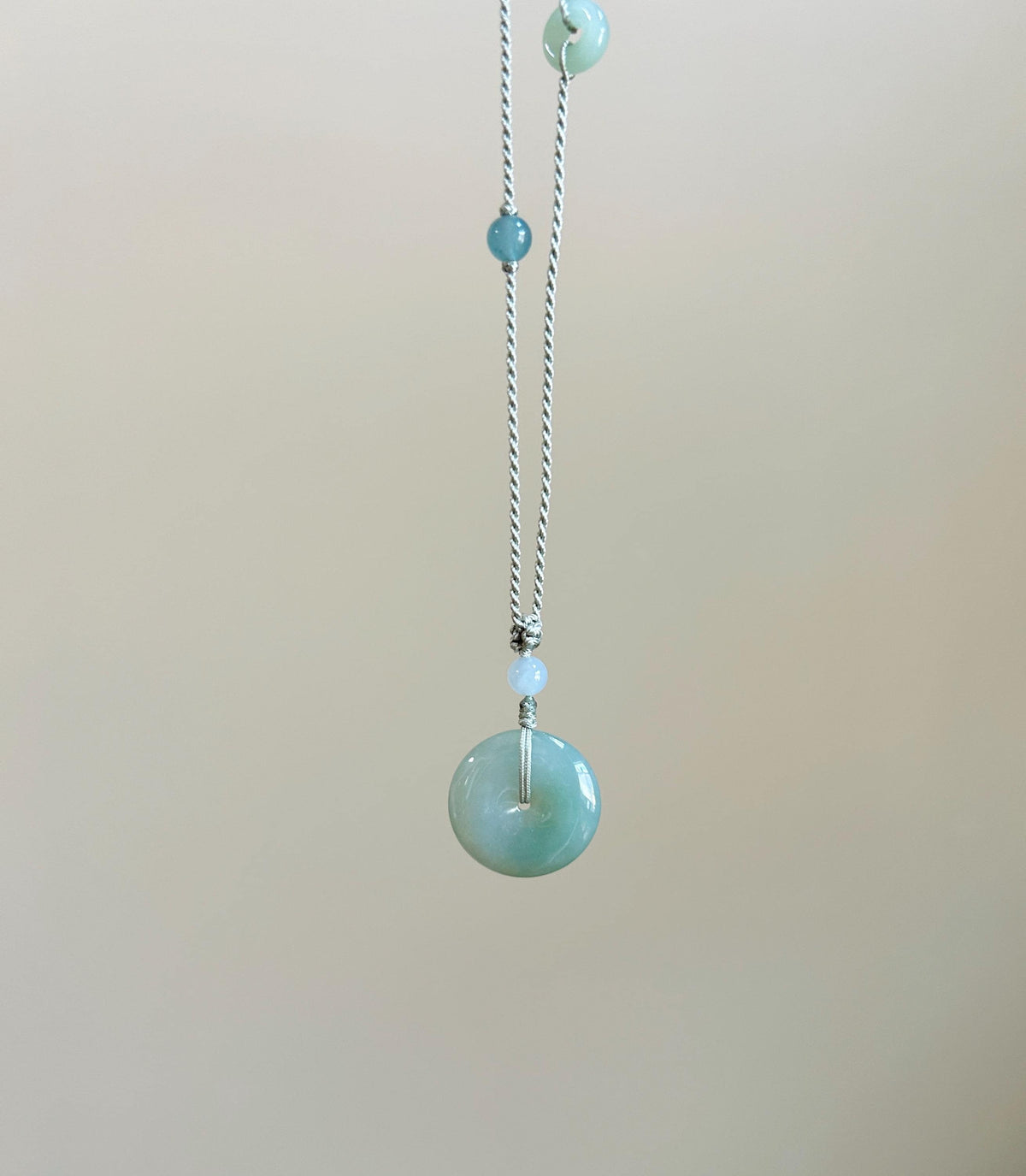 Natural Jadeite Donut Pendant Adjustable Necklace Burmese Type A Translucent Fine Glutinous Icy Bluish Green Jade 23 x 5.1mm