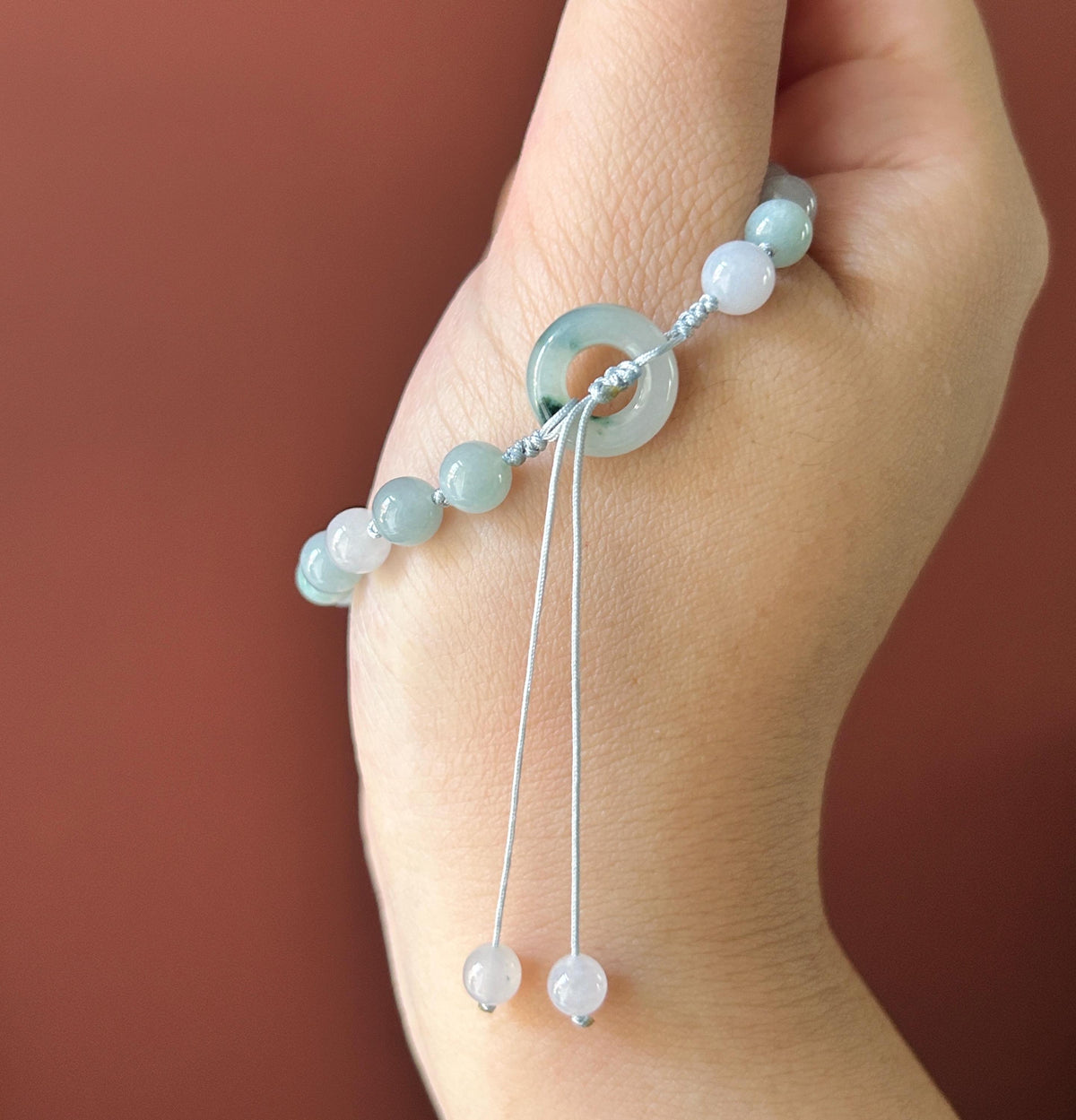 Natural Jadeite Floral Plaque Braided Bracelet Burmese Type A Translucent Fine Glutinous Icy Lavender, Blue, & White Jade