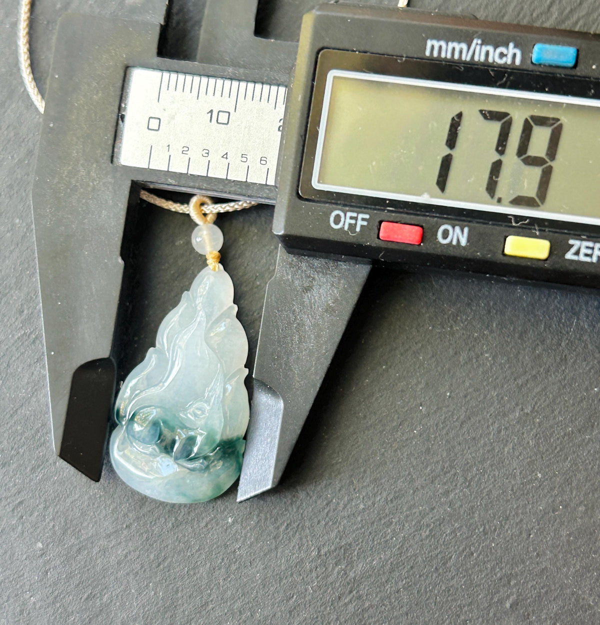 Natural Jadeite Nine-Tail-Fox Pendant - Burmese Type A Untreated Icy Translucent White Based Blue Floral Jade, Adjustable Cord