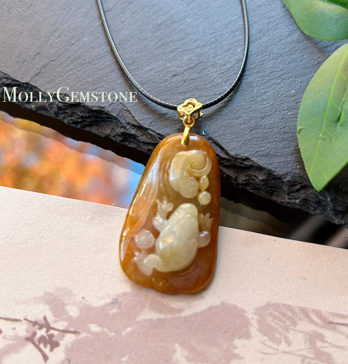 Certified Natural Jadeite Three-Legged-Todd and RuYi Pendant | Burmese Type A Unheated Red & White Jade with 18k Gold Vermeil Bail