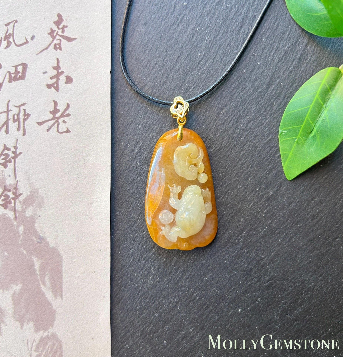 Certified Natural Jadeite Three-Legged-Todd and RuYi Pendant | Burmese Type A Unheated Red & White Jade with 18k Gold Vermeil Bail