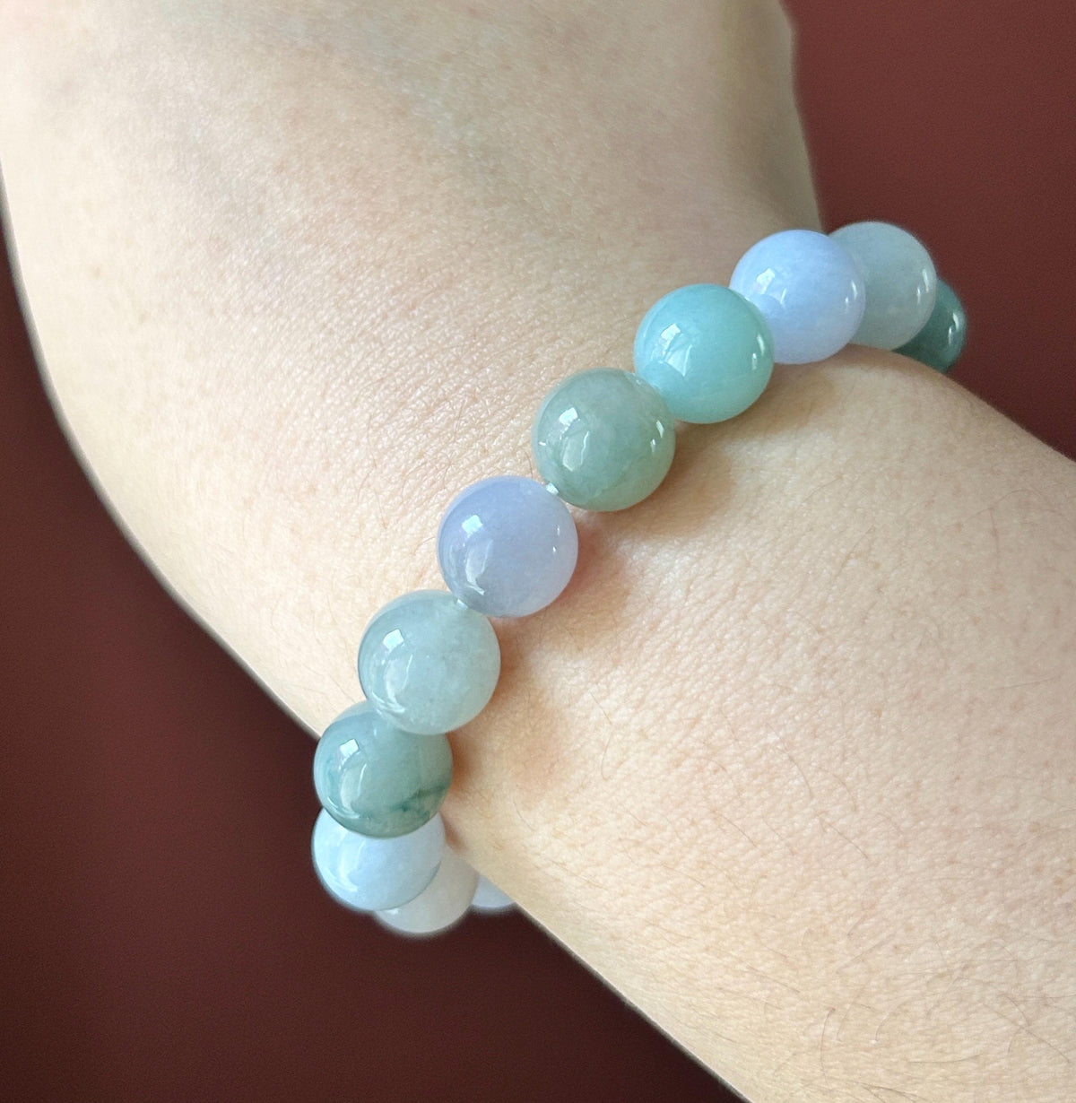 Natural Burmese Jadeite Bracelet Type A, Icy Glutinous Translucent RARE Dusty Rose & Pastel Multicolor Jade, 11mm Beads
