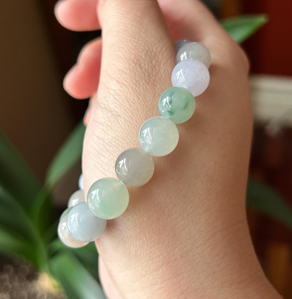 Natural Burmese Jadeite Bracelet Type A, Icy Glutinous Translucent RARE Dusty Rose & Pastel Multicolor Jade, 11mm Beads