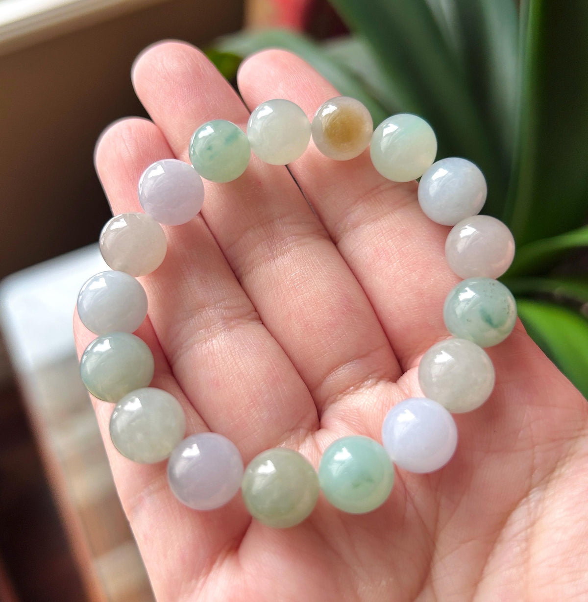 Natural Burmese Jadeite Bracelet Type A, Icy Glutinous Translucent RARE Dusty Rose & Pastel Multicolor Jade, 11mm Beads