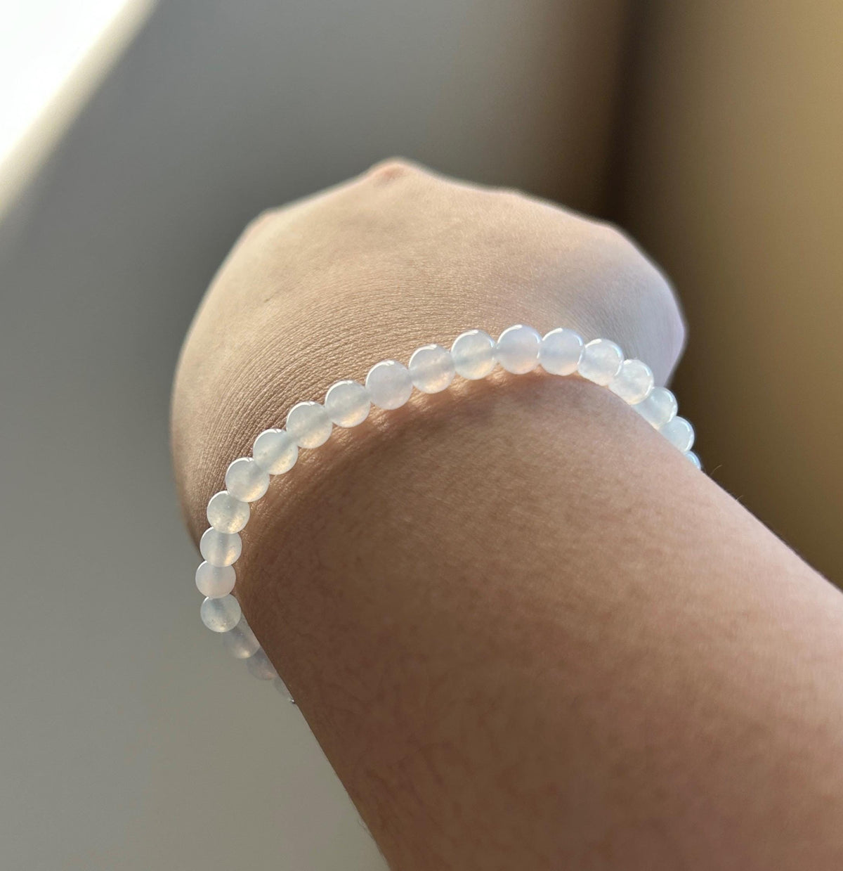 Natural Burmese Jadeite Bracelet Type A, Highly Translucent Icy White Jade, 5.6mm Beads, Lucky Hulu Charm in Sterling Silver