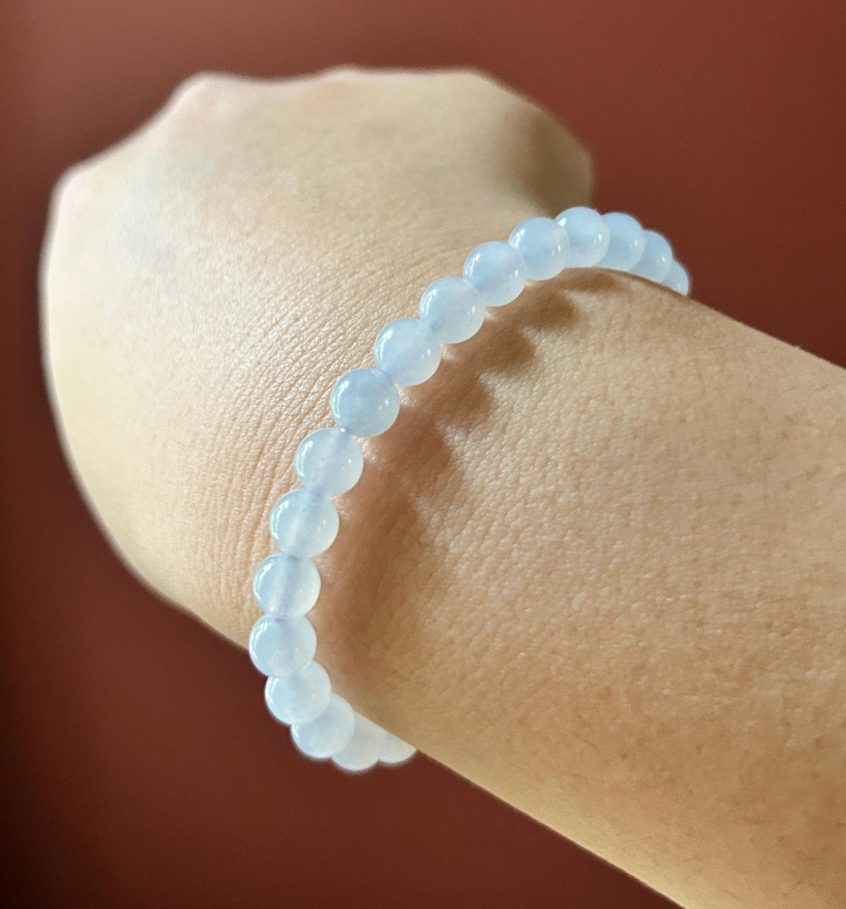 Natural Burmese Jadeite Bracelet Type A, Highly Translucent Icy Pale Blue Lavender Jade, 6.7mm Beads, Blueberry Color Freeform Focal Bead