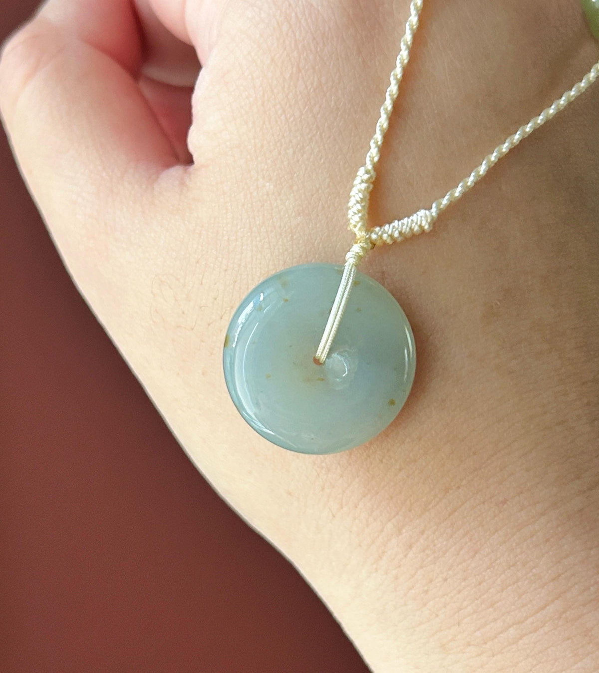 Certified Natural Jadeite Donut Pendant Burmese Type A Icy Translucent Misty Blue & Autumn Yellow Floral Jade, 23.5 x 6.5mm