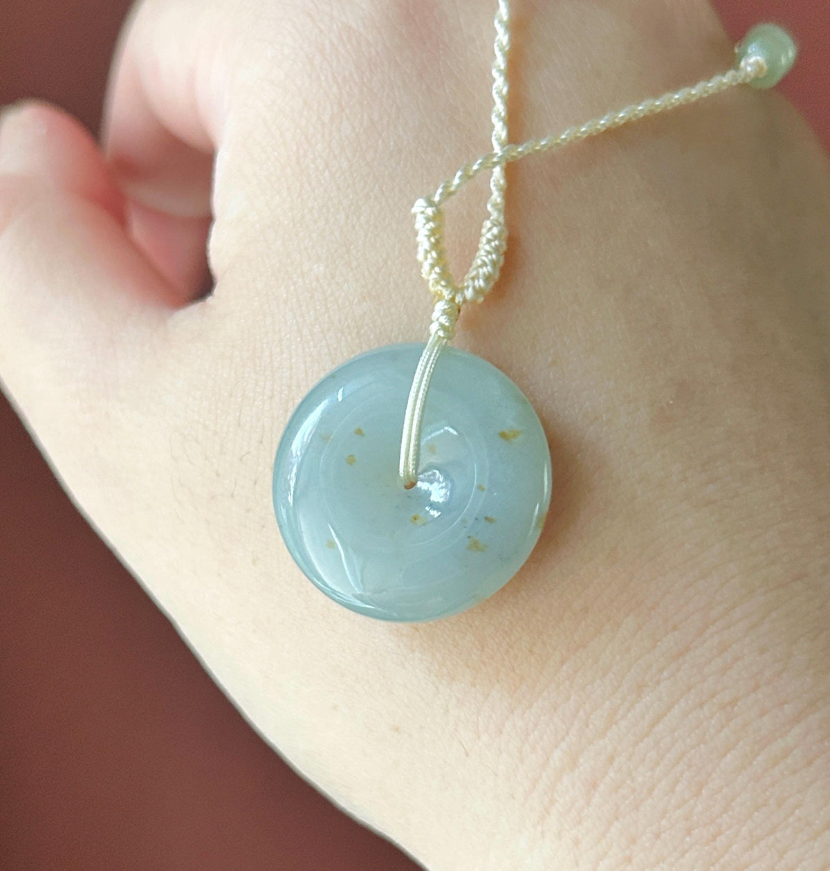 Certified Natural Jadeite Donut Pendant Burmese Type A Icy Translucent Misty Blue & Autumn Yellow Floral Jade, 23.5 x 6.5mm