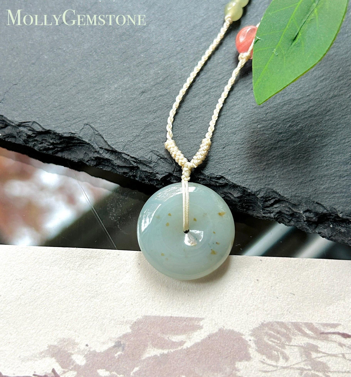 Certified Natural Jadeite Donut Pendant Burmese Type A Icy Translucent Misty Blue & Autumn Yellow Floral Jade, 23.5 x 6.5mm