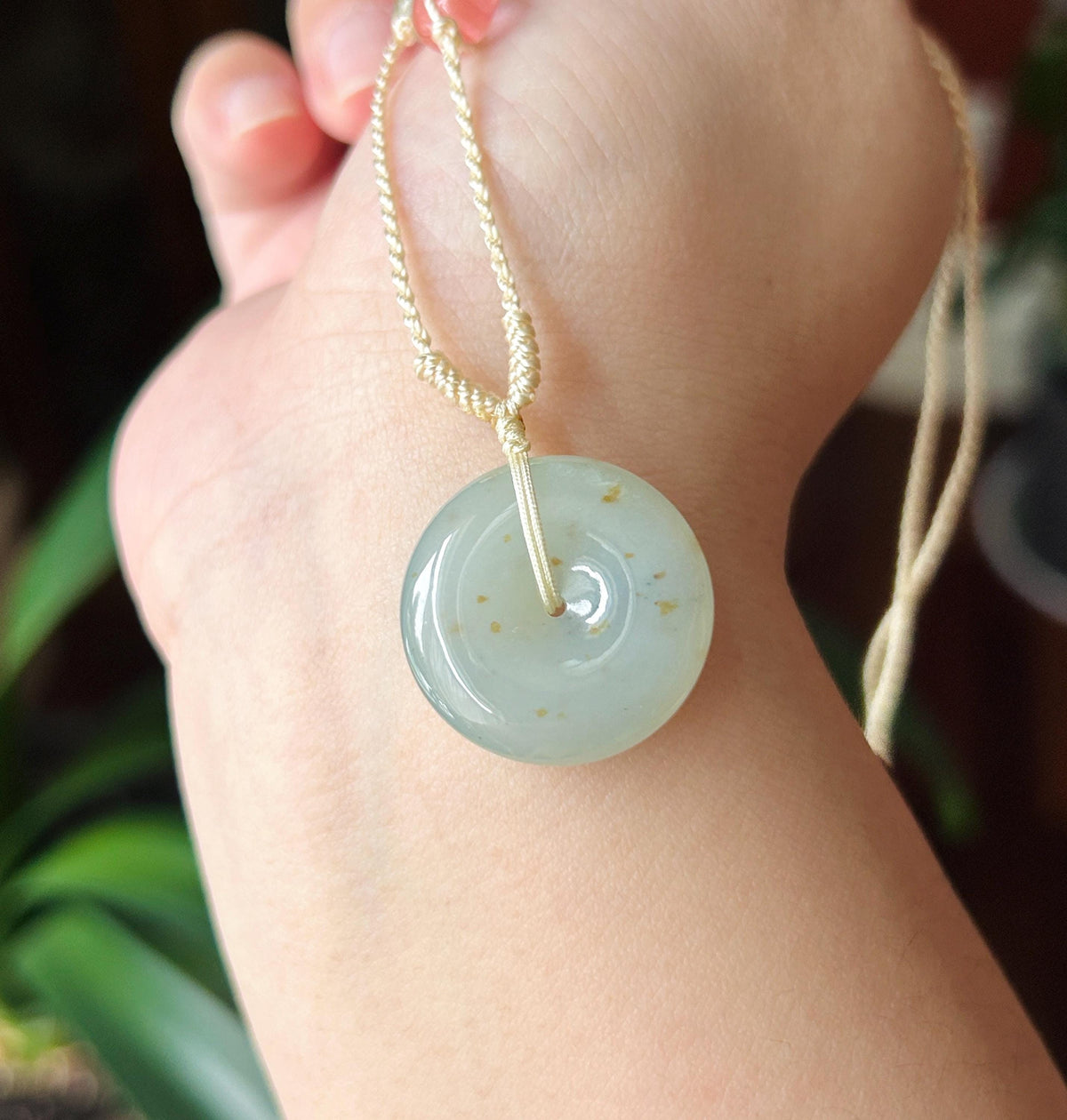 Certified Natural Jadeite Donut Pendant Burmese Type A Icy Translucent Misty Blue & Autumn Yellow Floral Jade, 23.5 x 6.5mm