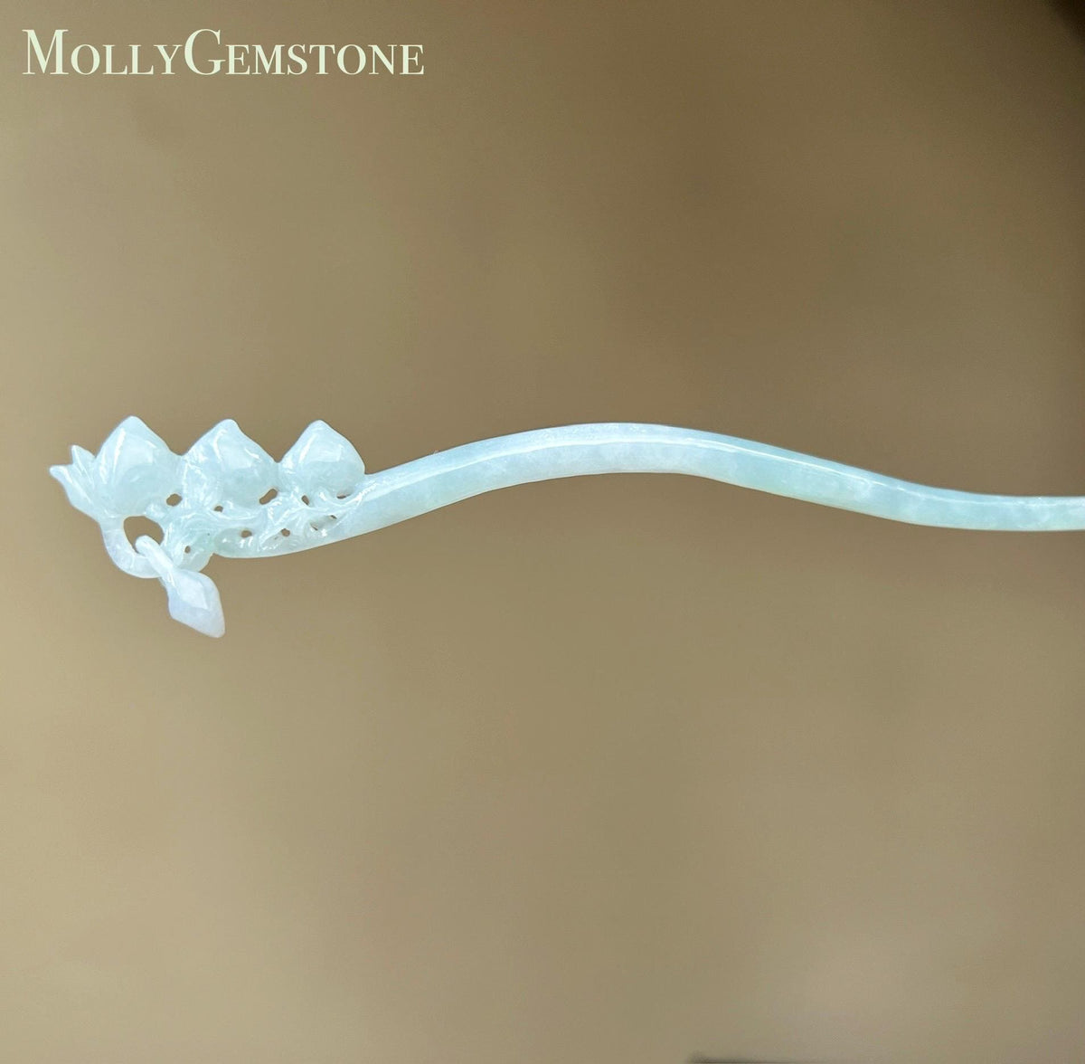 Natural Jadeite Longevity Peach Hair Pin Burmese Type A Icy Pale Green/Blue Jade Hanfu Accessories Handmade Jewelry