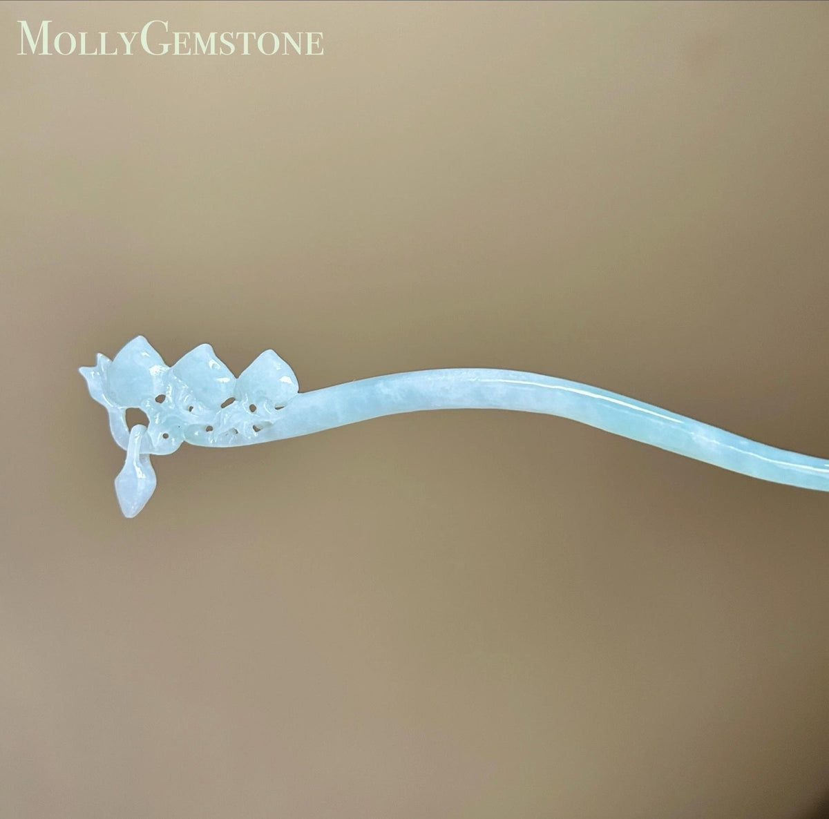 Natural Jadeite Longevity Peach Hair Pin Burmese Type A Icy Pale Green/Blue Jade Hanfu Accessories Handmade Jewelry
