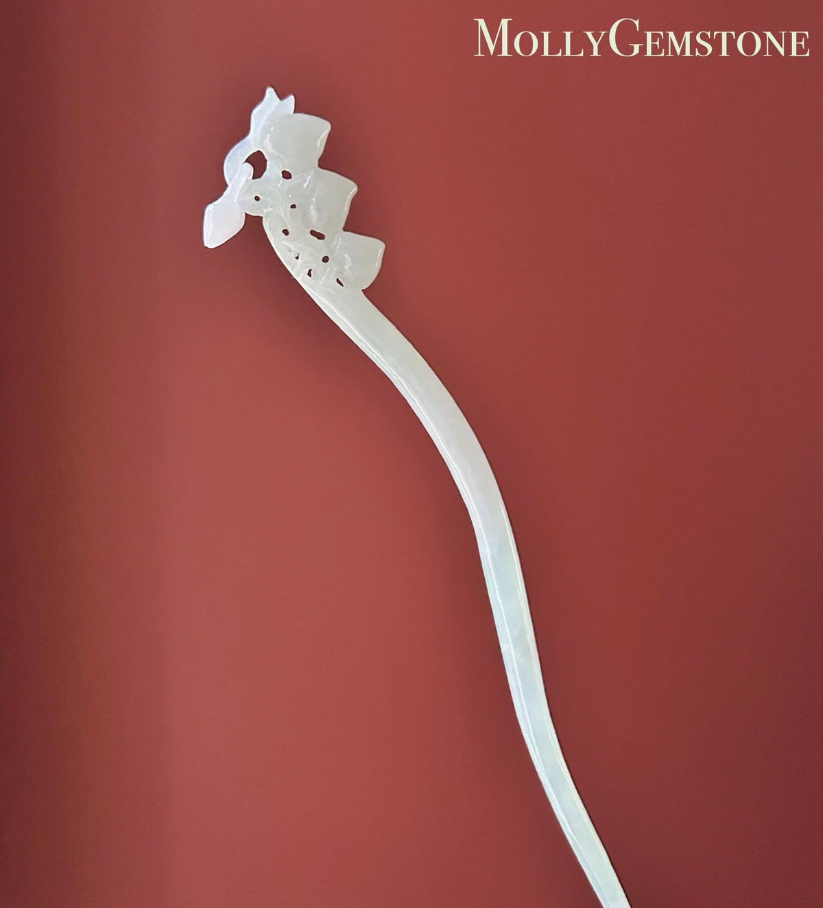 Natural Jadeite Longevity Peach Hair Pin Burmese Type A Icy Pale Green/Blue Jade Hanfu Accessories Handmade Jewelry