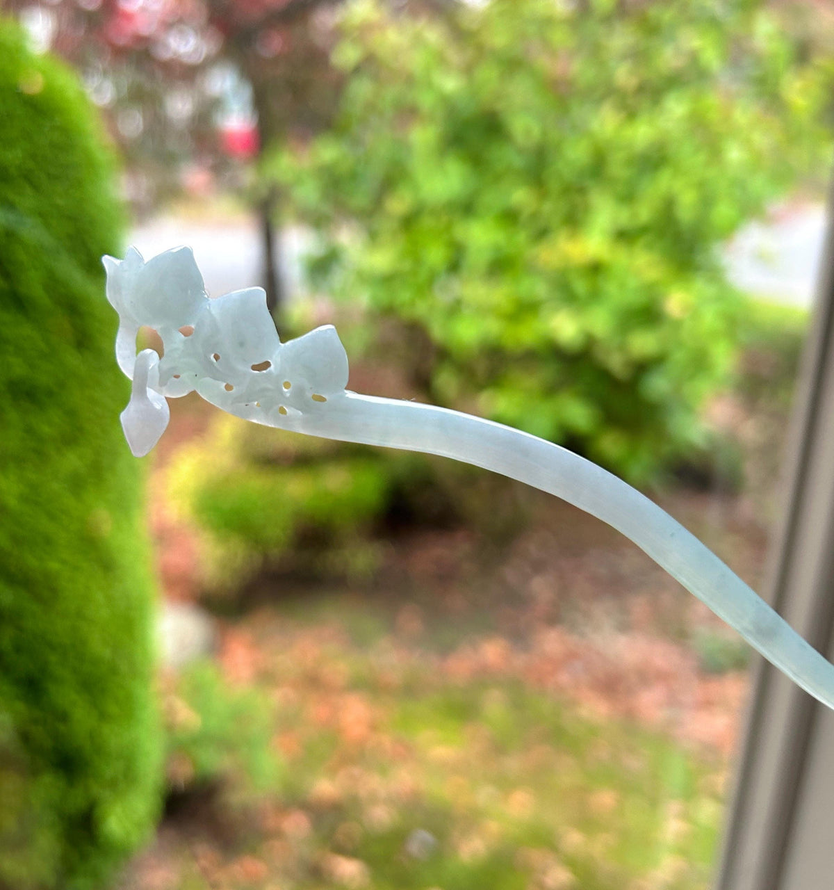 Natural Jadeite Longevity Peach Hair Pin Burmese Type A Icy Pale Green/Blue Jade Hanfu Accessories Handmade Jewelry