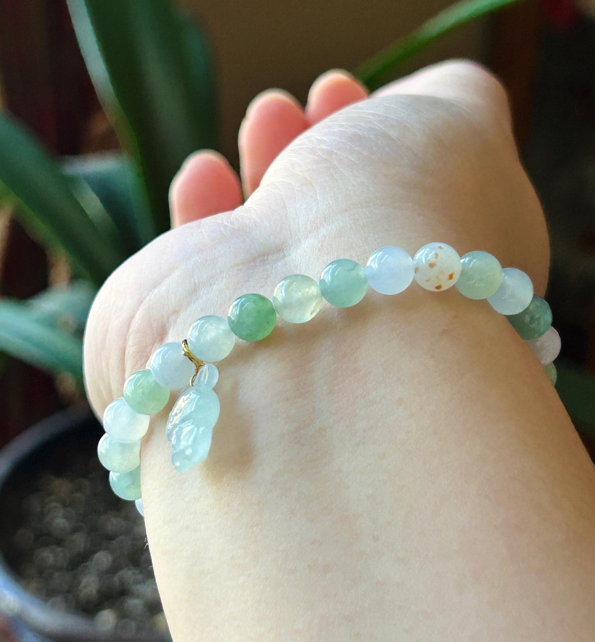 Natural Jadeite Beaded Bracelet Burmese Type A Highly Translucent Icy Macaron Multicolor Jade 6.7mm Minimalist Jewelry Bunny Charm