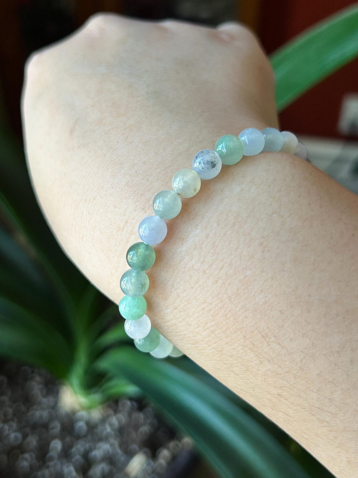 Natural Jadeite Beaded Bracelet Burmese Type A Highly Translucent Icy Macaron Multicolor Jade 6.7mm Minimalist Jewelry Bunny Charm