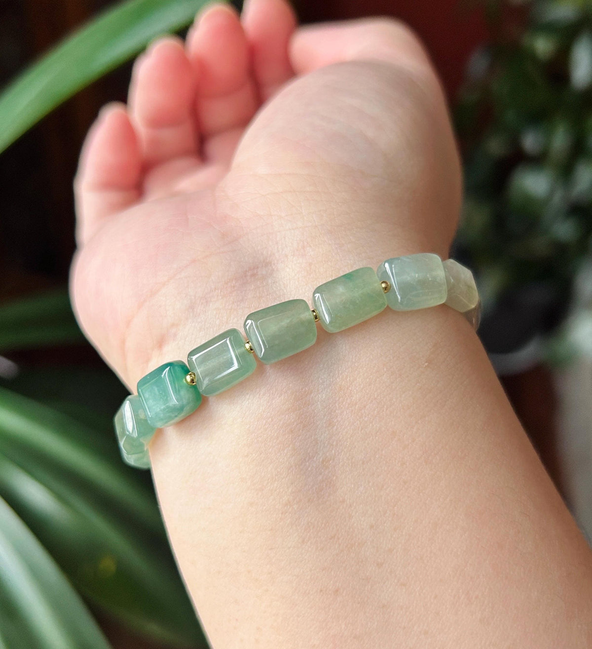Natural Jadeite Beaded Bracelet Burmese Type A Translucent Icy Gradient Blue-Green Jade 8.5 x 5mm Minimalist Jewelry Freeform Beads