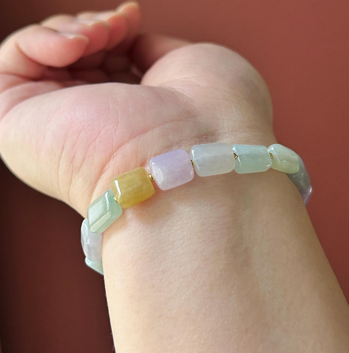 Natural Jadeite Beaded Bracelet Burmese Type A Translucent Icy Macaron Multicolor Jade 8.5 x 5mm Minimalist Jewelry Freeform Beads