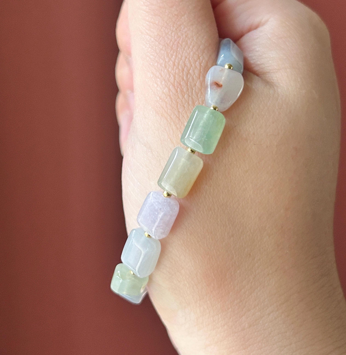 Natural Jadeite Beaded Bracelet Burmese Type A Translucent Icy Macaron Multicolor Jade 8.6 x 5mm Minimalist Jewelry Freeform Beads