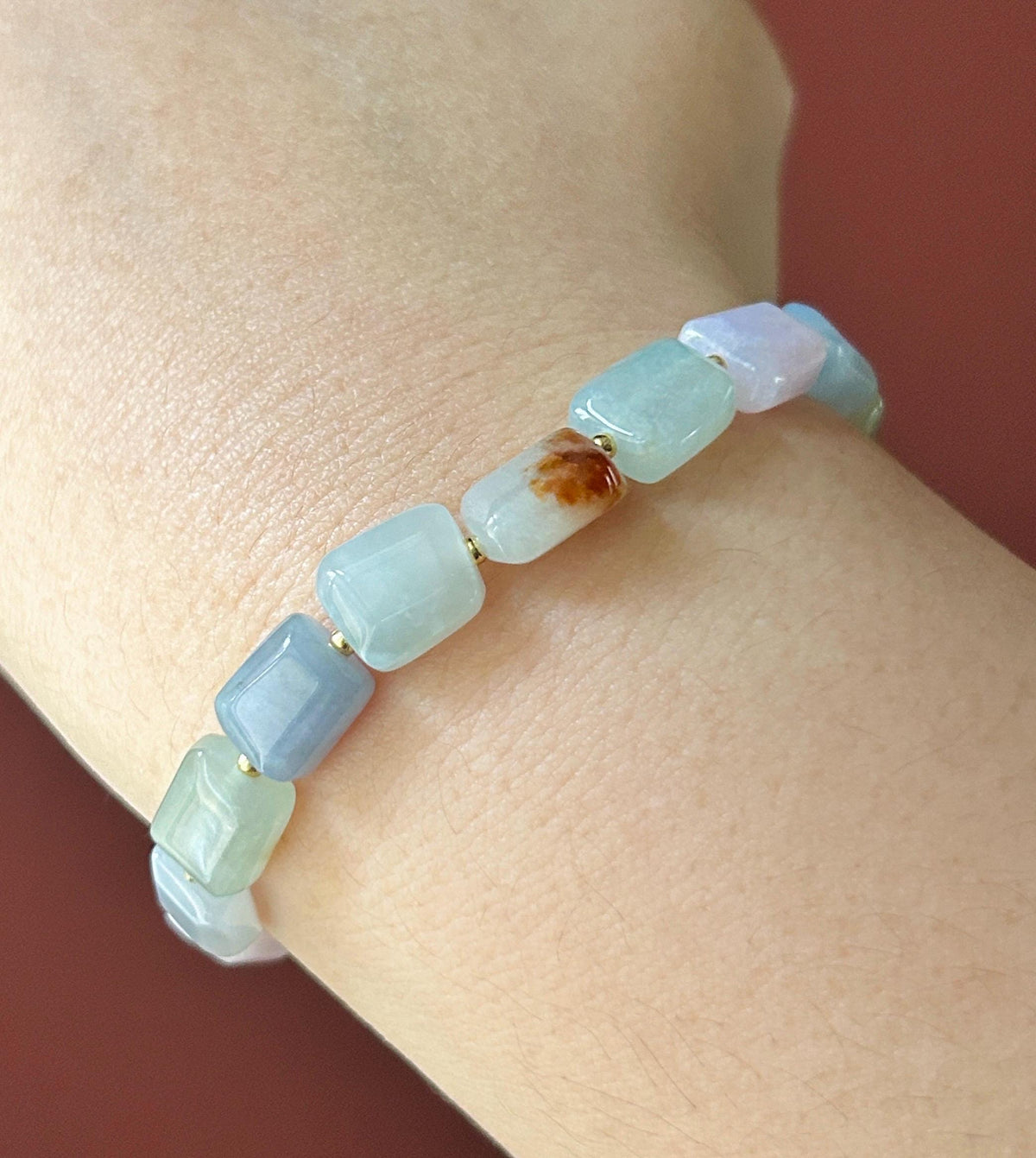 Natural Jadeite Beaded Bracelet Burmese Type A Translucent Icy Macaron Multicolor Jade 8.6 x 5mm Minimalist Jewelry Freeform Beads