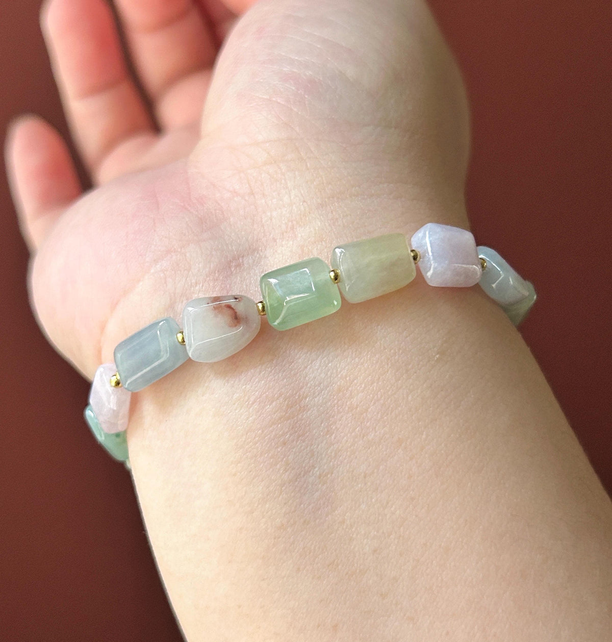 Natural Jadeite Beaded Bracelet Burmese Type A Translucent Icy Macaron Multicolor Jade 8.6 x 5mm Minimalist Jewelry Freeform Beads