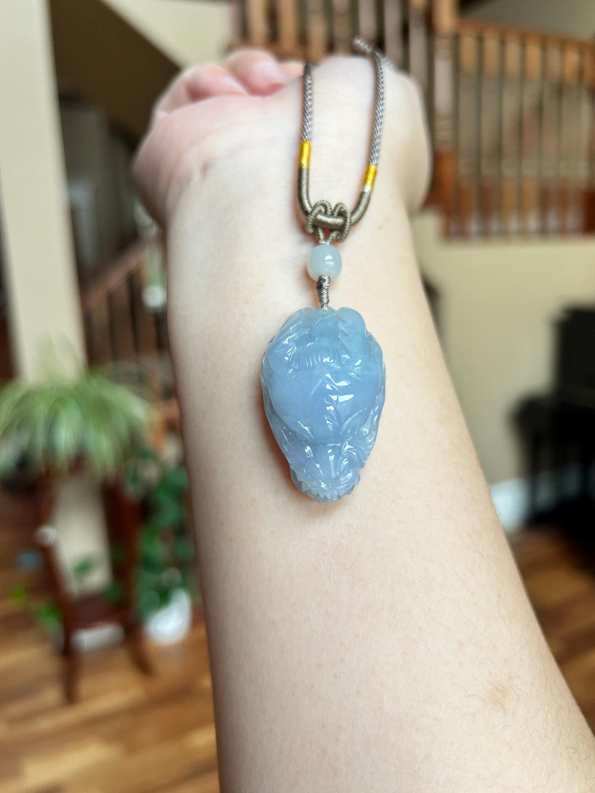 Natural Jadeite Dragon Head Pendant Adjustable Handwoven Necklace | Burmese Type A Translucent Icy Bluish Lavender Jade | Protection Amulet