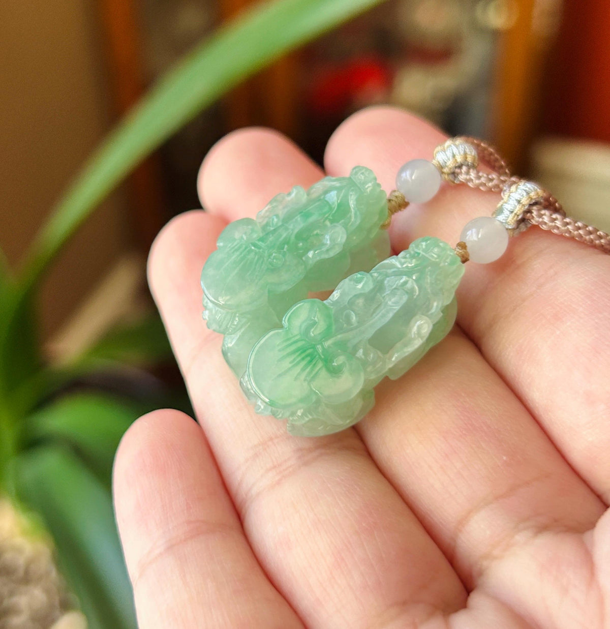 Certified Natural Jadeite Pixiu Pair Pendant Adjustable Cord | Burmese Type A Translucent Icy Vivid Apple Green Jade | Protection Amulet