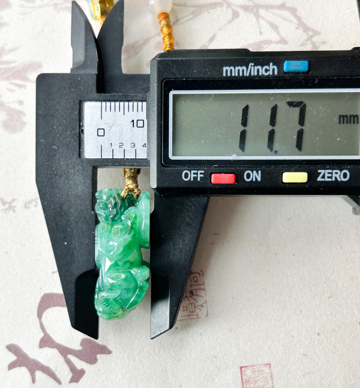 Certified Natural Jadeite Pixiu Pendant Adjustable Cord | Burmese Type A Translucent Icy Vivid Green Jade | Protection Amulet