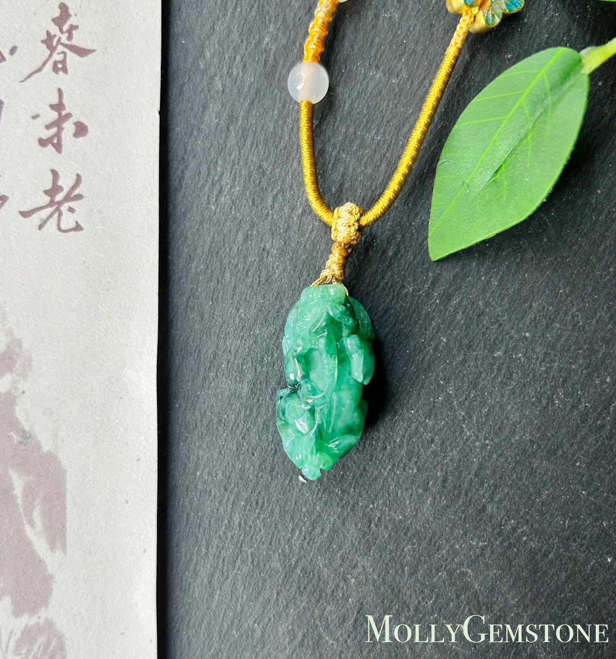 Certified Natural Jadeite Pixiu Pendant Adjustable Cord | Burmese Type A Translucent Icy Vivid Green Jade | Protection Amulet