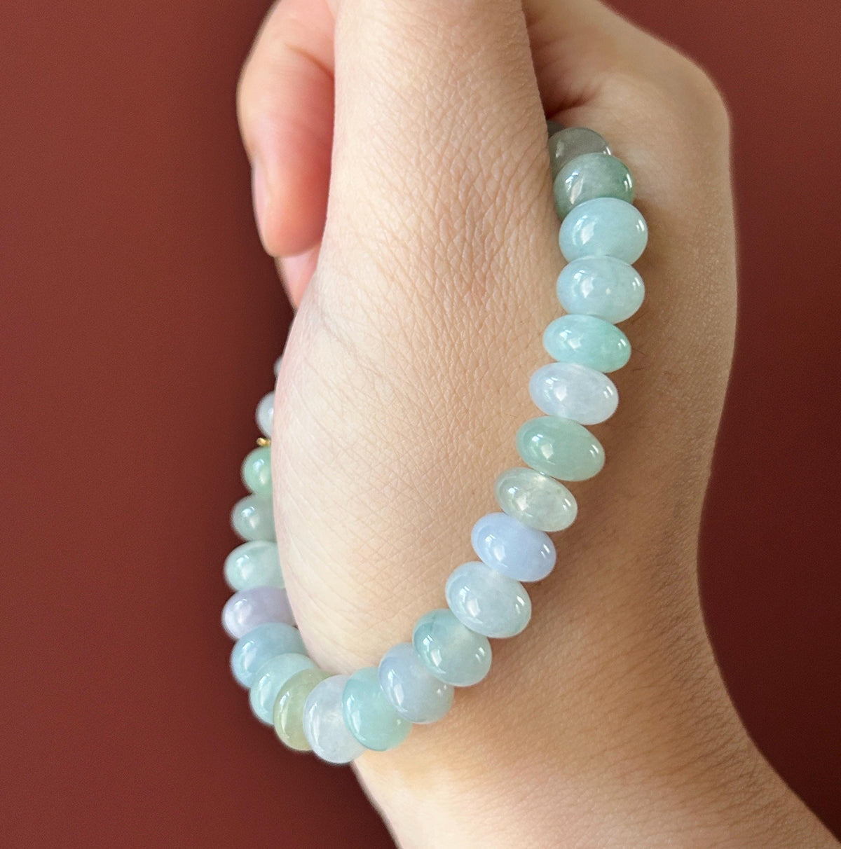 Natural Jadeite Beaded Bracelet, Burmese Type A Untreated Highly Translucent Icy Pastel Macaron Multicolor Jade, 8.5 - 9mm