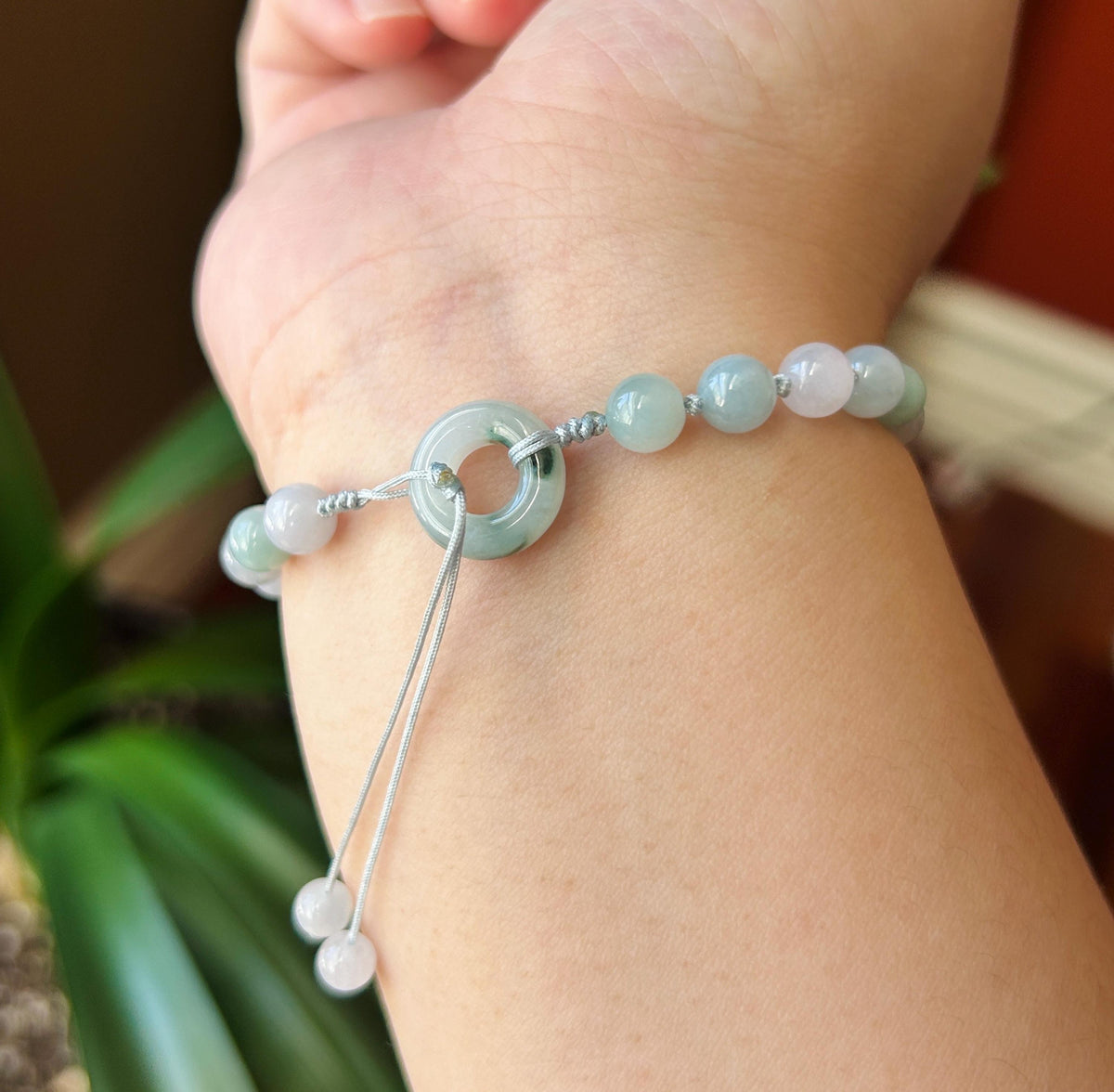 Natural Jadeite Floral Plaque Braided Bracelet Burmese Type A Translucent Fine Glutinous Icy Lavender, Blue, & White Jade