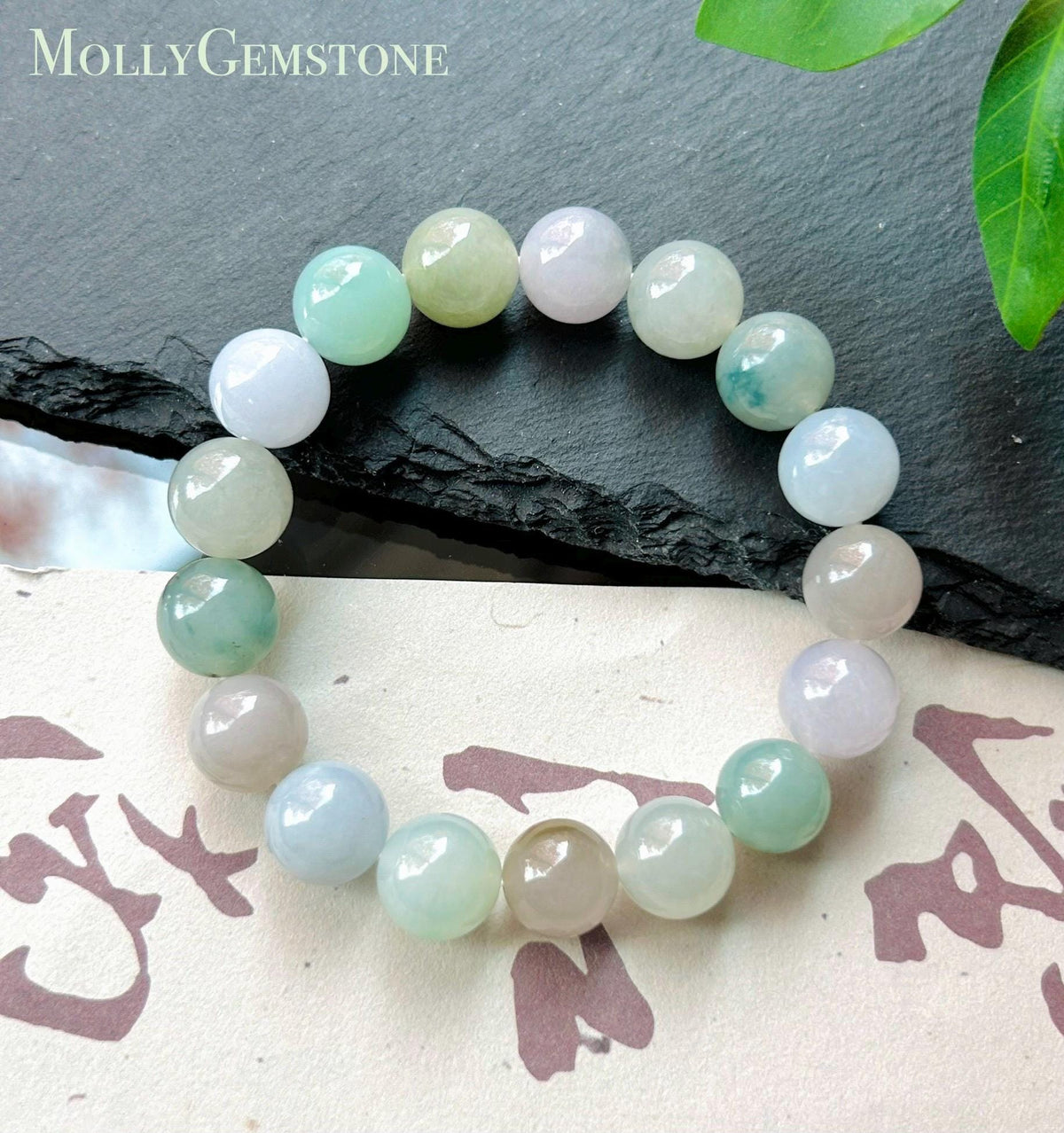 Natural Burmese Jadeite Bracelet Type A, Icy Glutinous Translucent RARE Dusty Rose & Pastel Multicolor Jade, 11mm Beads